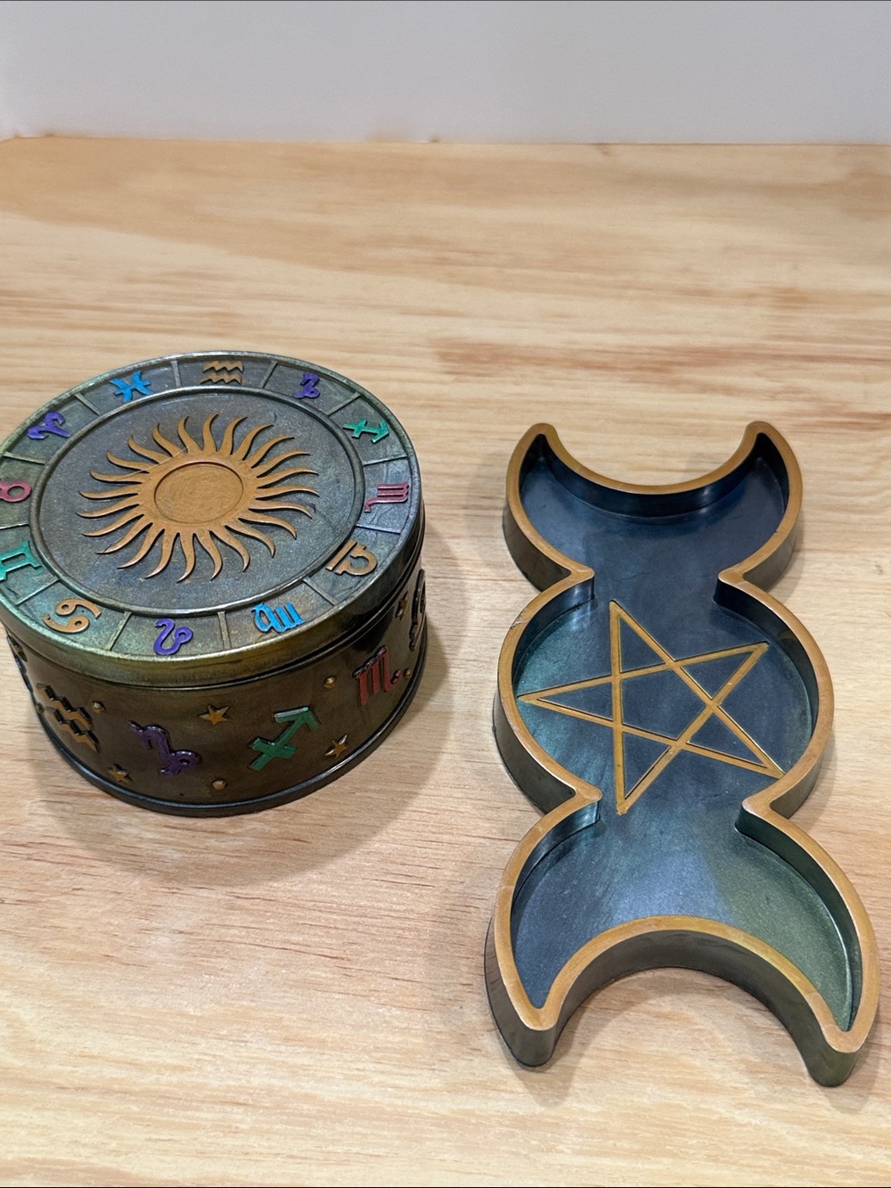 Decorative Zodiac Trinket Box and Triple Moon Dish